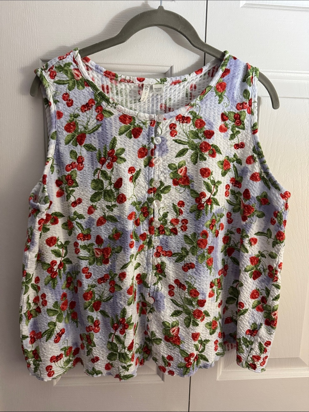 Cato Cherry-Print Sleeveless Tank Top - White/Red/Green